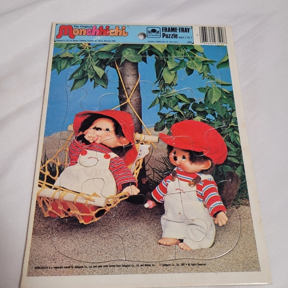 Vintage 80's Monchhichi Golden Frame Tray Puzzle Lot Of 2 - Picture 7 of 8